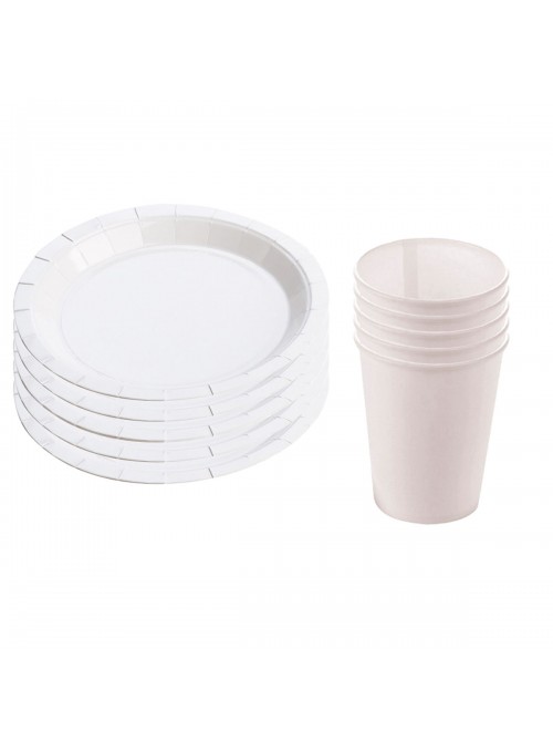 Kit Prato e Copo de Papel Descartáveis de Festa Branco Silver Festas - 10 unidades de cada