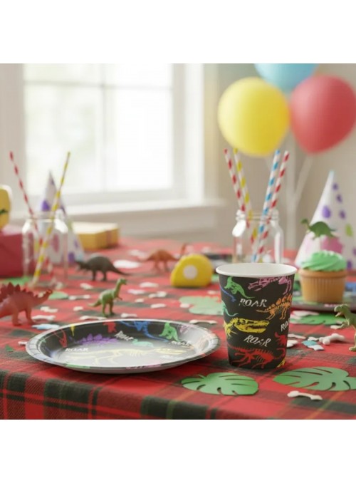 Prato E Copo De Papel Festa Dinossauro Colorido 10 Pratos E 10 Copos