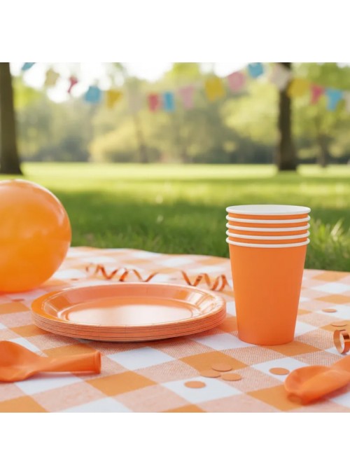 Kit Prato e Copo de Papel Descartáveis de Festa Laranja Silver Festas - 10 unidades de cada