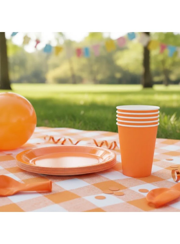 Kit Prato e Copo de Papel Descartáveis de Festa Laranja Silver Festas - 10 unidades de cada