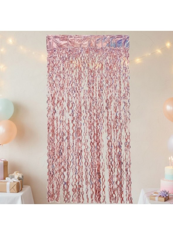 Cortina Metalizada Holográfica Corte Especial Rose Gold 100 x 200cm Silver Festas