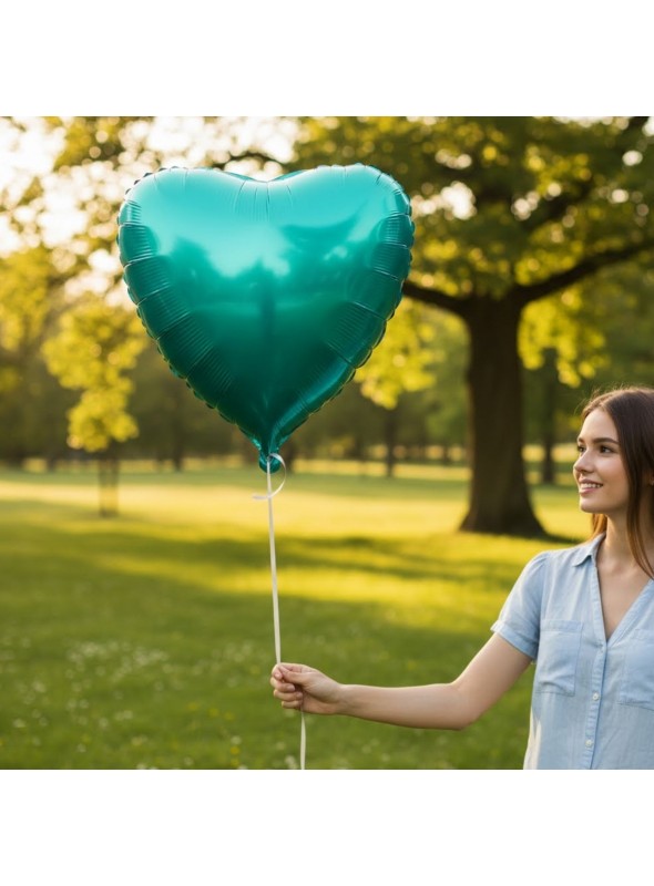 Balão Metalizado Coração Verde Cromado 20 Polegadas 50cm Flexmetal