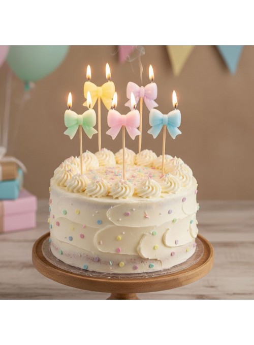 Vela De Aniversário Laço Candy Colors 5 Uni Bolo Aniversário