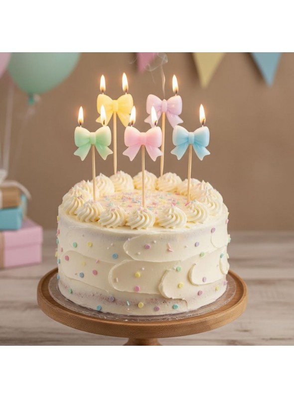 Vela De Aniversário Laço Candy Colors 5 Uni Bolo Aniversário