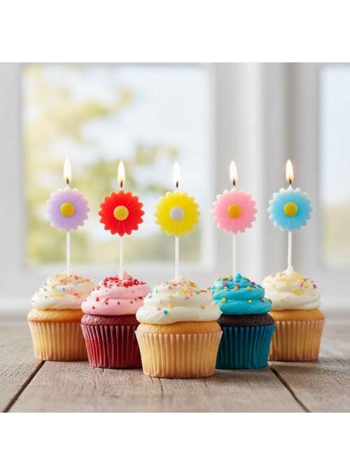 Vela De Aniversário Margaridas Coloridas Com 5 Und