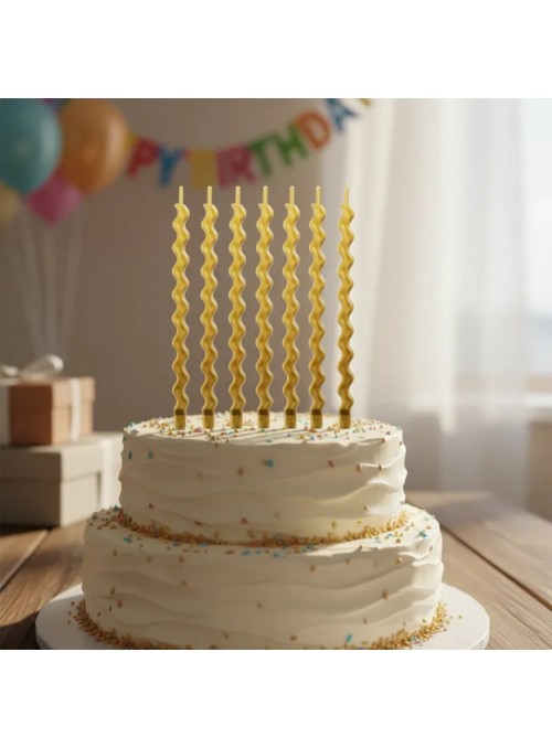 Vela De Aniversário Palito Ondulada Dourada Metaçizada 6 Und