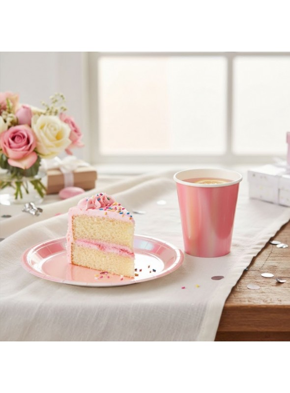 Prato E Copo De Papel Rosa Bebê Furtacor 10 Und Cada Festa