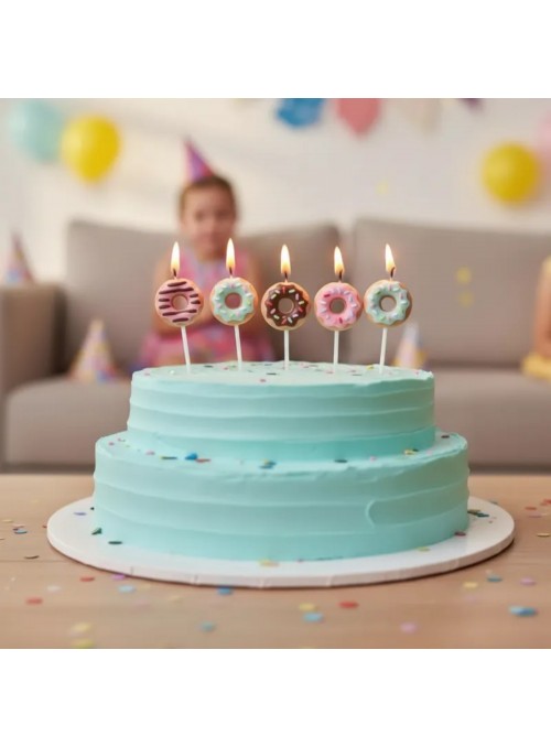 Vela Aniversário Formato Donuts Kit Com 5 Und Para Bolo