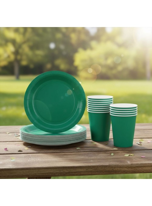 Kit Prato e Copo de Papel Descartáveis de Festa Verde Bandeira Silver Festas - 10 unidades de cada