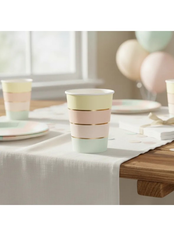 Copos Descartáveis de Papel Listras Degradê Dourado – 10 unidades