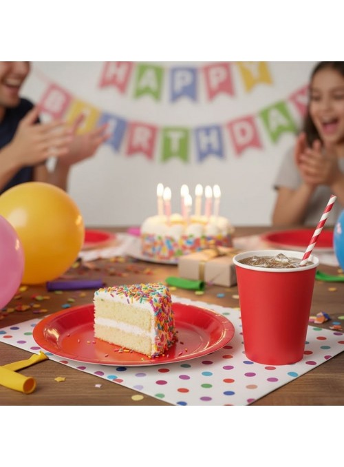 Kit Prato e Copo de Papel Descartáveis de Festa Vermelho Silver Festas - 10 unidades de cada