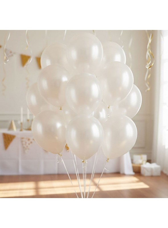 Balão de Látex Branco Perolado 11 Polegadas 28cm São Roque 25 Unid