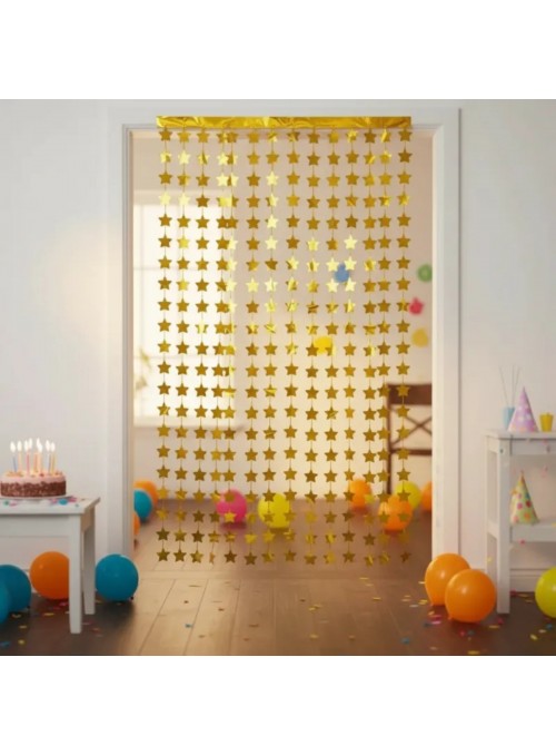 Cortina Metalizada Laminada Estrela Dourada 1 x 2m Decoração de Festa