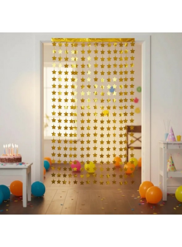 Cortina Metalizada Laminada Estrela Dourada 1 x 2m Decoração de Festa