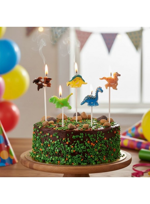Vela de Aniversário Festa Dinossauros Silver Festas 5 unidades