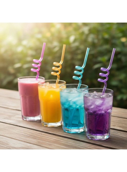 Canudo de Plástico Rígido Espiral Colorido Sortido 26cm Silver Festas 4 Unidades