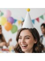 Chapéu de Aniversário Chapeuzinho Branco Multicolorido Mesa Festa 5 Unidades