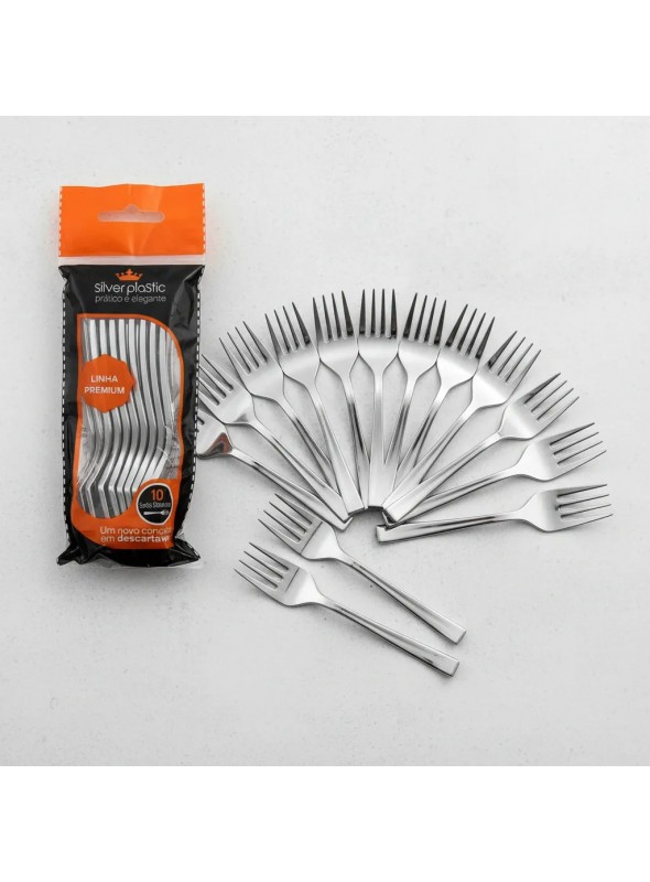 Garfos Sobremesa Descartáveis Luxo Prata – 10 unidades