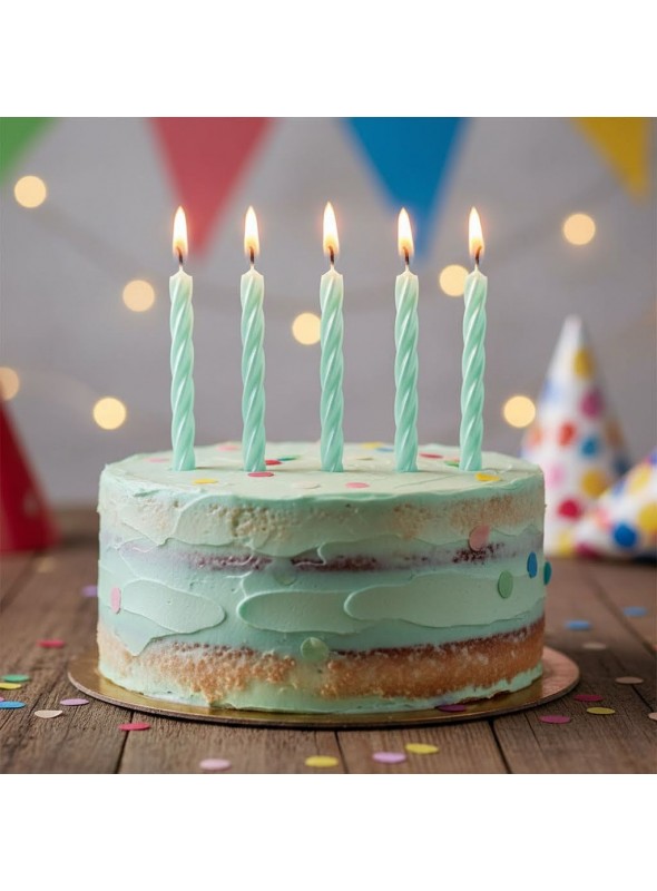 Vela de Aniversário Espiral Verde Tiffany Silver Festas 8 Unidades