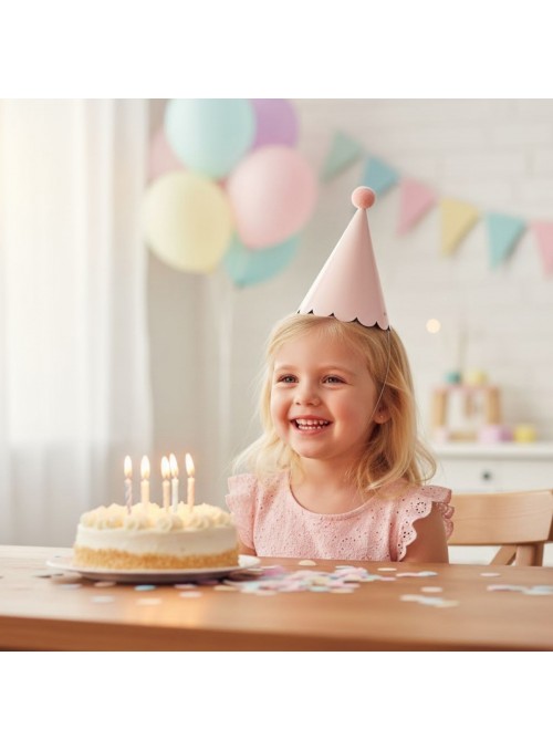 Chapéu de Aniversário Chapeuzinho Rosa Blush Mesa Festa 5 Unidades