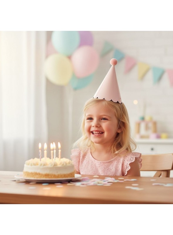 Chapéu de Aniversário Chapeuzinho Rosa Blush Mesa Festa 5 Unidades