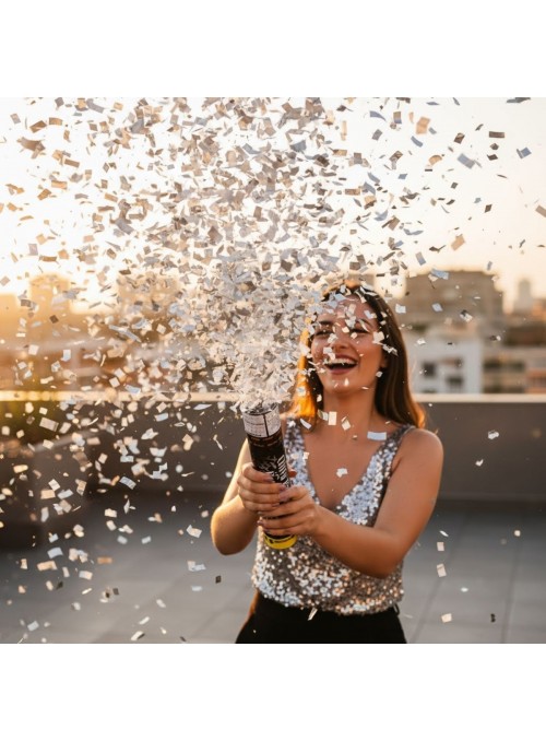 Lança Confetes Papel Prateado - 1 unidade