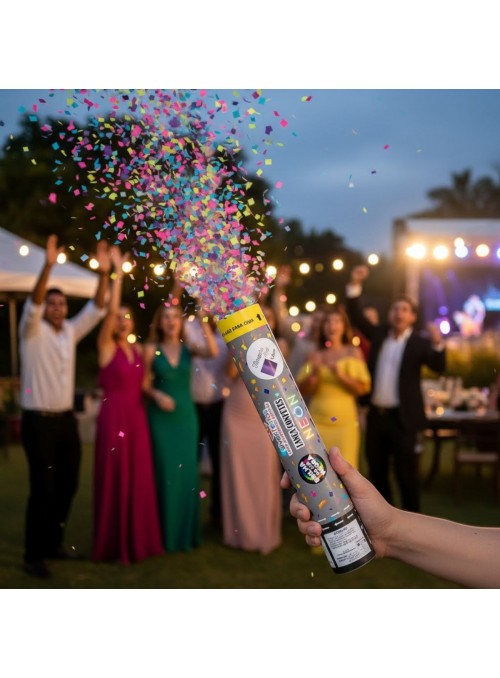 Lança Confetes Neon Colorido Brilha na Luz Negra Silver Festas 1 Unidade