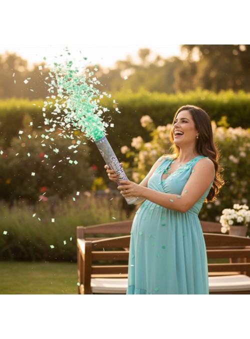 Lança Confete Bastão Chá Revelação Verde Água 30cm 1 Unidade