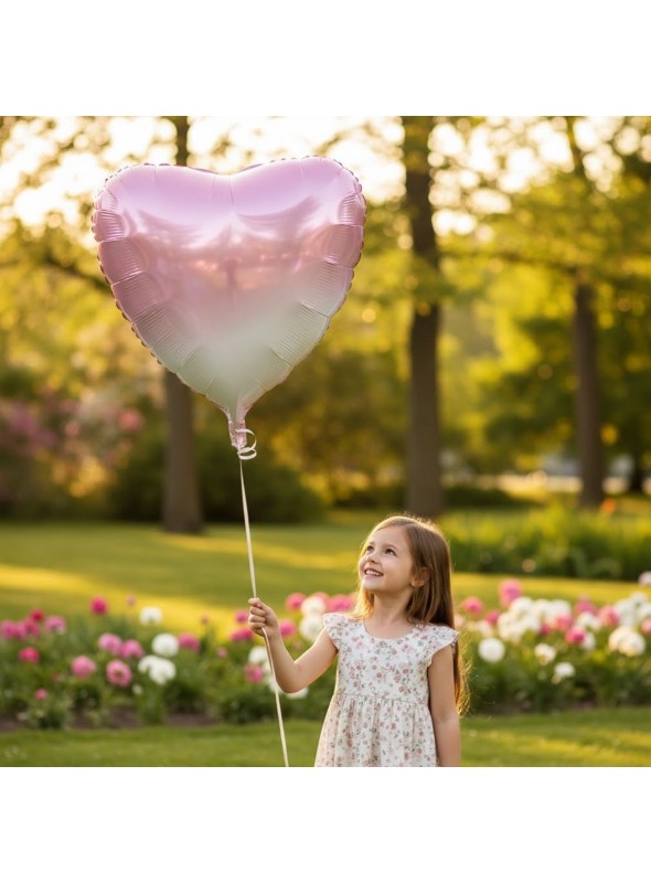 Balão Metalizado Coração Gradiente Rosa Bebê 20 Polegadas 50cm