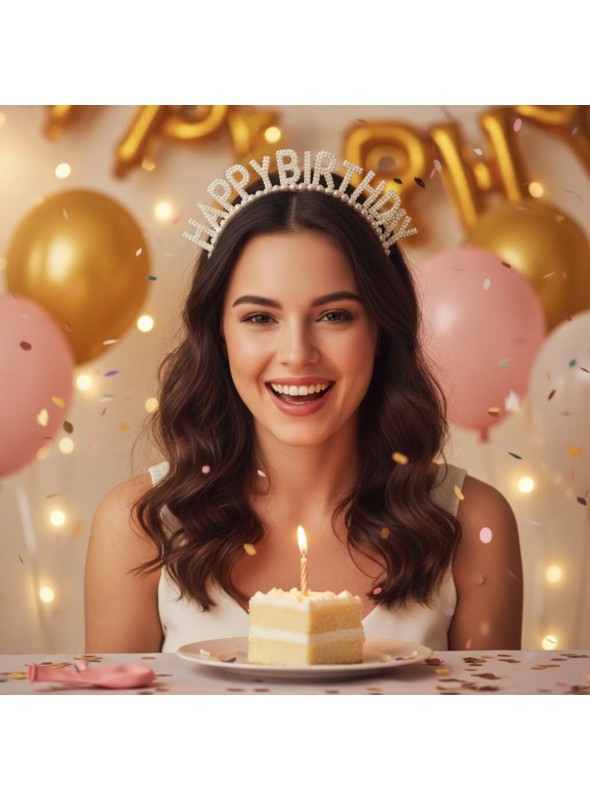 Tiara de Plástico Happy Birthday Perolado Adereços Kit Festa