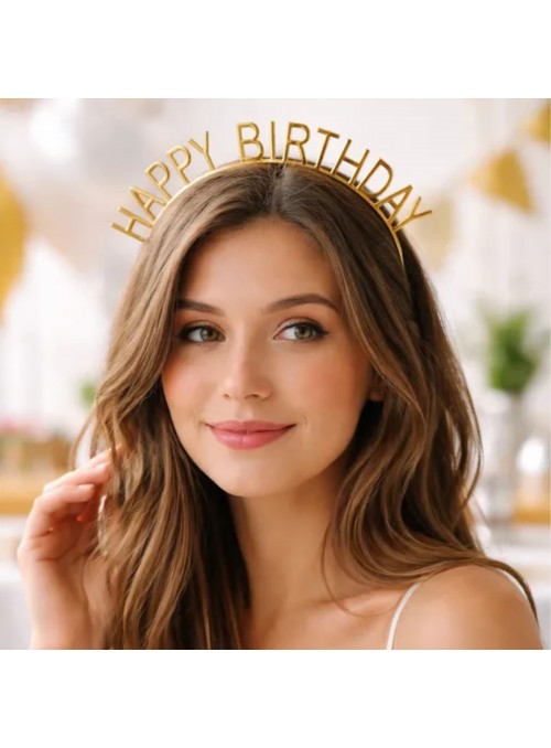 Tiara de Plástico Happy Birthday Rosa Pink Adereços Kit Festa