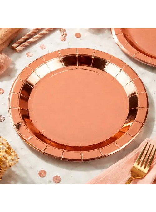 Pratos Descartáveis de Papel Liso Rose Gold - 10 unidades