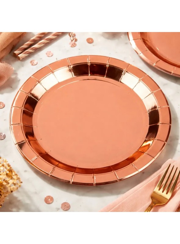 Pratos Descartáveis de Papel Liso Rose Gold - 10 unidades