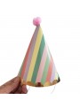 Chapéu De Aniversário Listrado Colorido Candy Pompom 8 Und