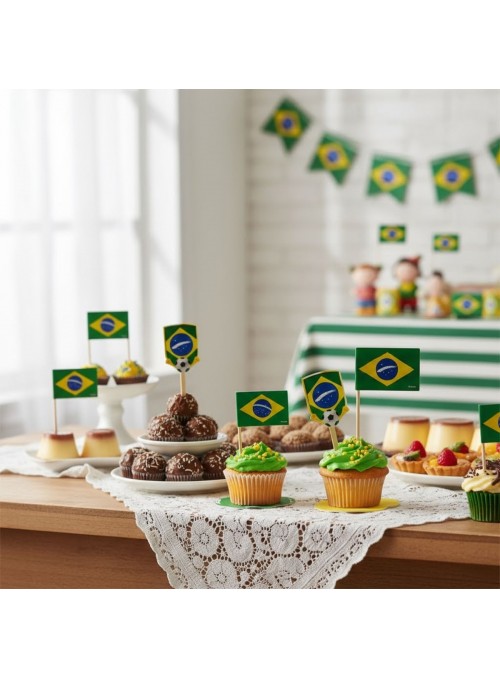 Bandeirinha Topper para Doces Vai Brasil Copa do Mundo Festcolor 8 Unidades
