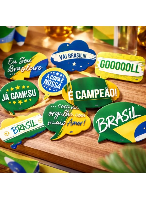 Plaquinhas Divertidas Vai Brasil Copa do Mundo Festcolor 9 Unidades