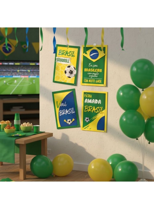 Quadros Decorativos Vai Brasil 21cm X 31cm 4 Und Copa Mundo