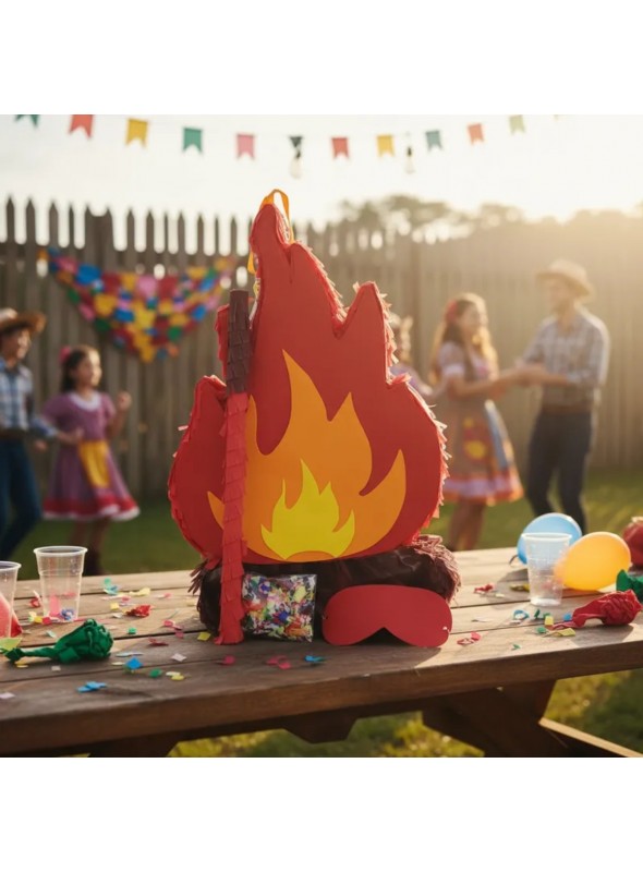 Pinhata Fogueira Com Bastão E Máscara Festa Junina Bam Festa