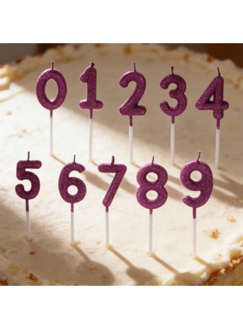 2 Unidades Vela De Aniversário Glitter Roxa Números A Escolher