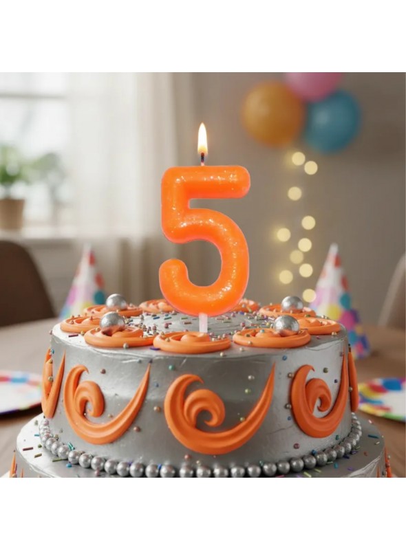 Vela de Aniversário Número 5 Laranja Neon Silver Festas