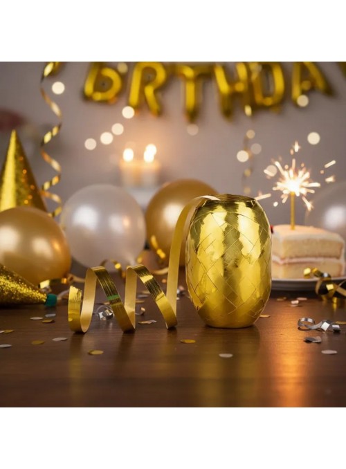 Fitilho para Balão Holográfico Dourado 5mm x 20m Silver Festas