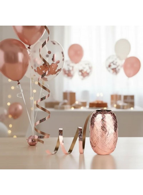 Fitilho para Balão Holográfico Rose Gold 5mm x 20m Silver Festas