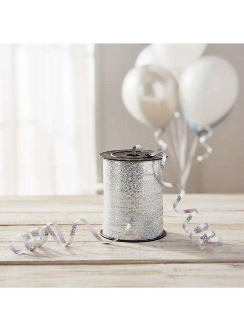 Fitilho de Plástico para Balões Prata Holográfico 5mmx228,6m Ponto das Festas