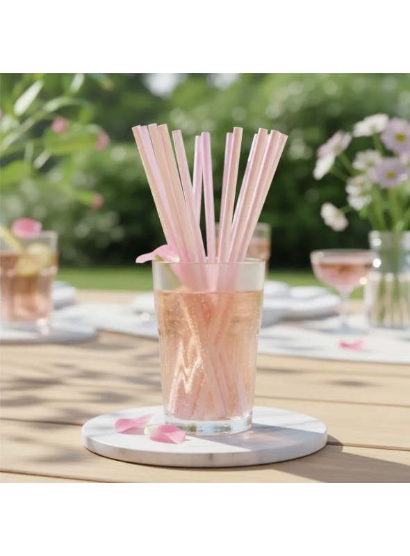 Canudo de Papel Furtacor Rosa Claro 20cm 12 Unidades