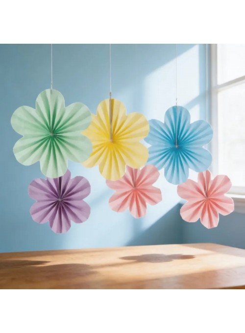 Guirlanda Decorativa Leque De Papel Flores Candy Color 6 Und