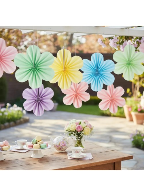 Guirlanda Decorativa Leque De Papel Flores Candy Color 6 Und