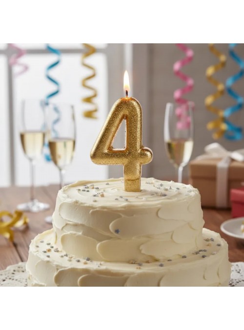Vela De Aniversário Número 4 Dourada Glitter Silver Festas