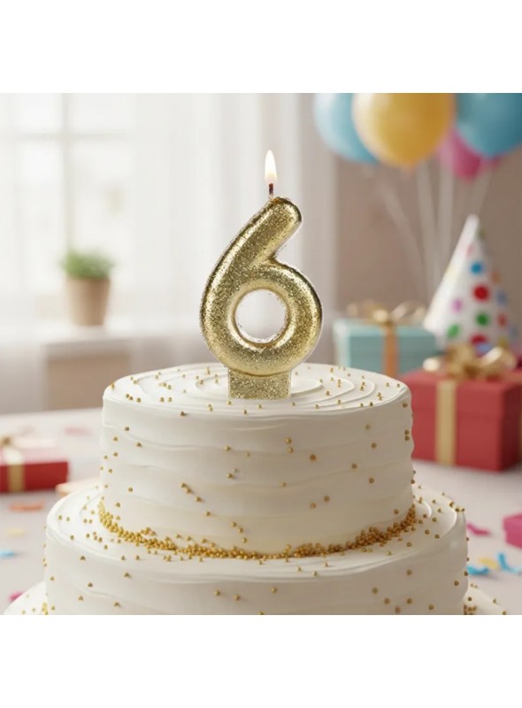 Vela De Aniversário Número 6 Dourada Glitter Silver Festas