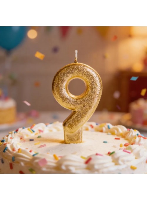 Vela De Aniversário Número 9 Dourada Glitter Silver Festas
