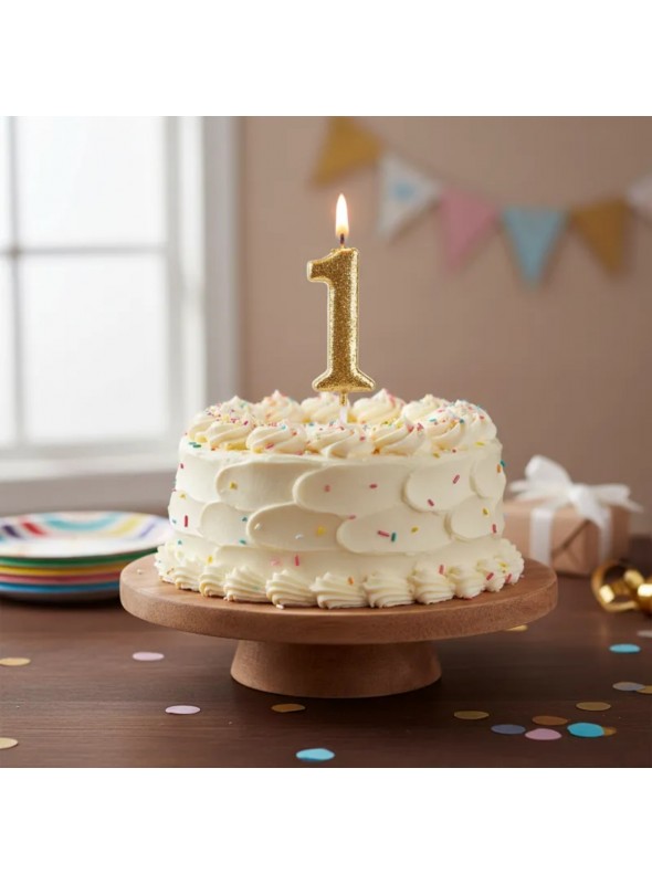 Vela de Aniversário Número 1 Glitter Dourado 4,5cm
